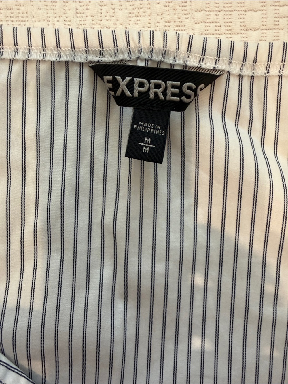 Express women’s White Dress blouse with Navy Pinstripes